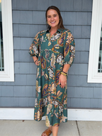 Teal Boho Tiered Midi Dress
