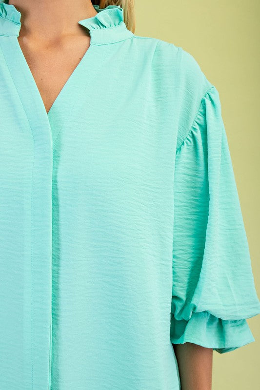 Emerald Balloon Sleeve Blouse