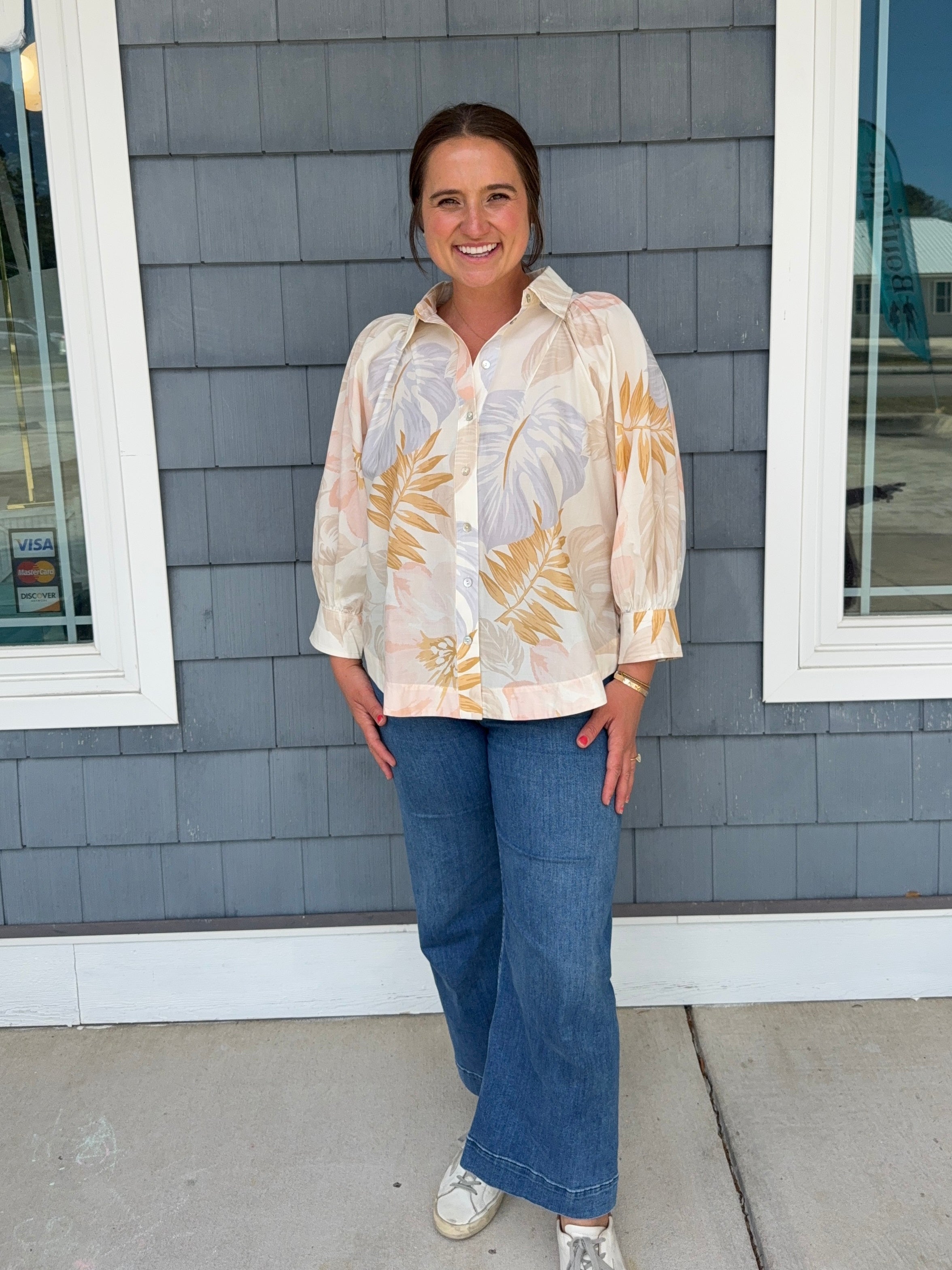 Pale Multicolor Botanical Long Sleeve Top