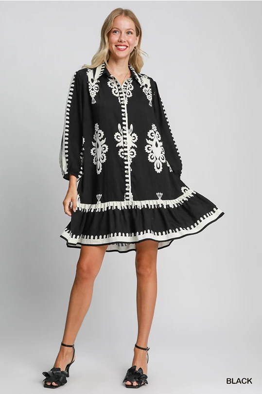 Black Two Tone Abstract Mini Dress