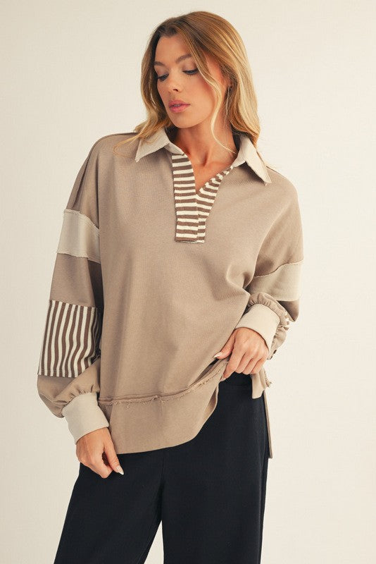 Mix Match High Low Taupe Casual Top- Available for shipping or pickup at COCO 9/5/25