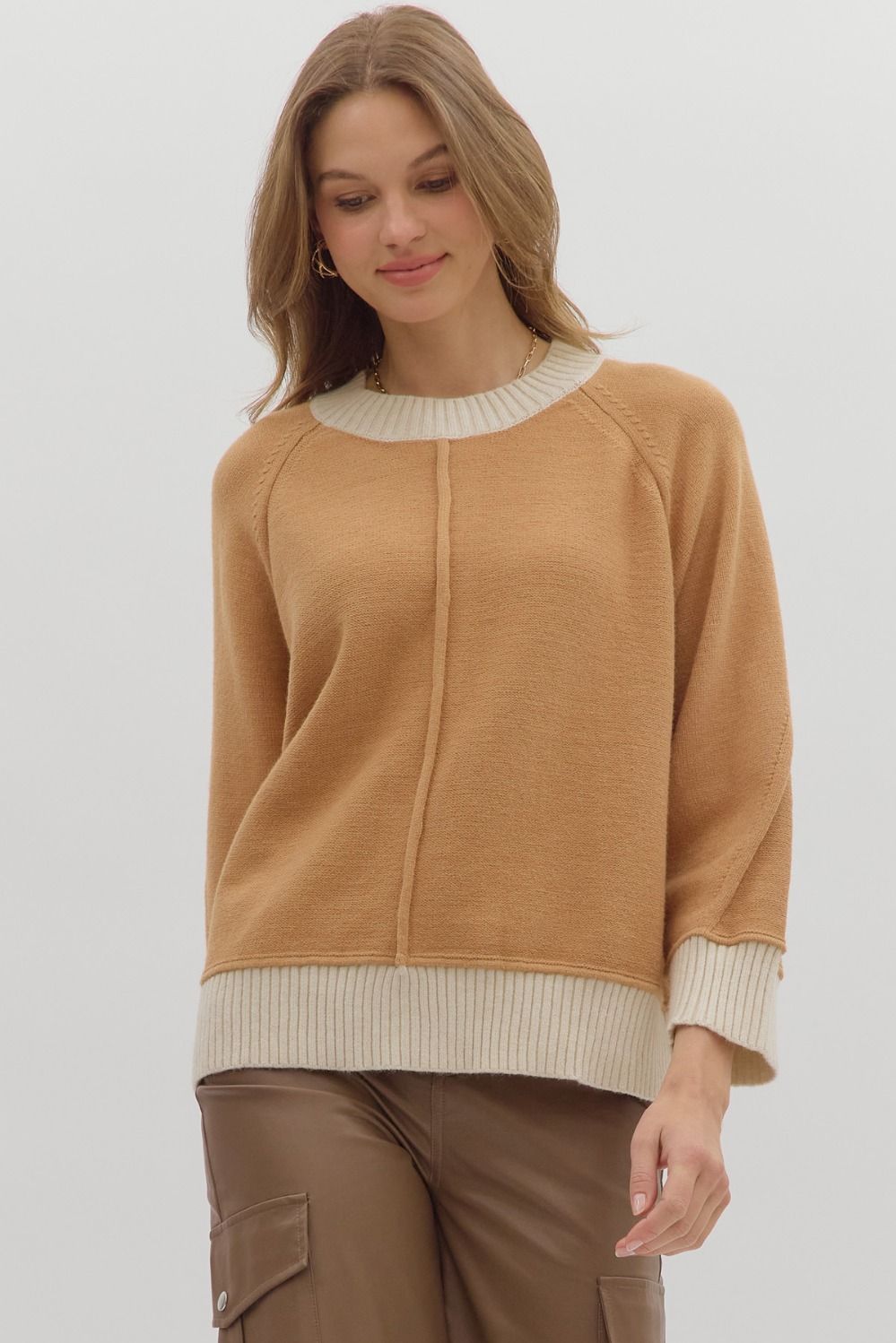 Camel Knit Contrast Sweater