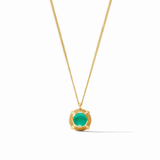 Cabochon Solitaire Necklace, Iridescent Emerald Green