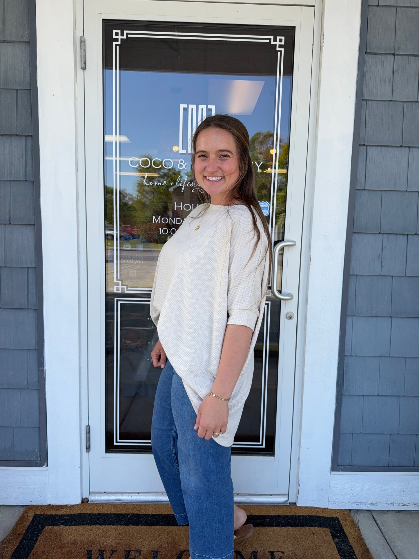 Oatmeal Waffle Knit Oversized Tunic Top