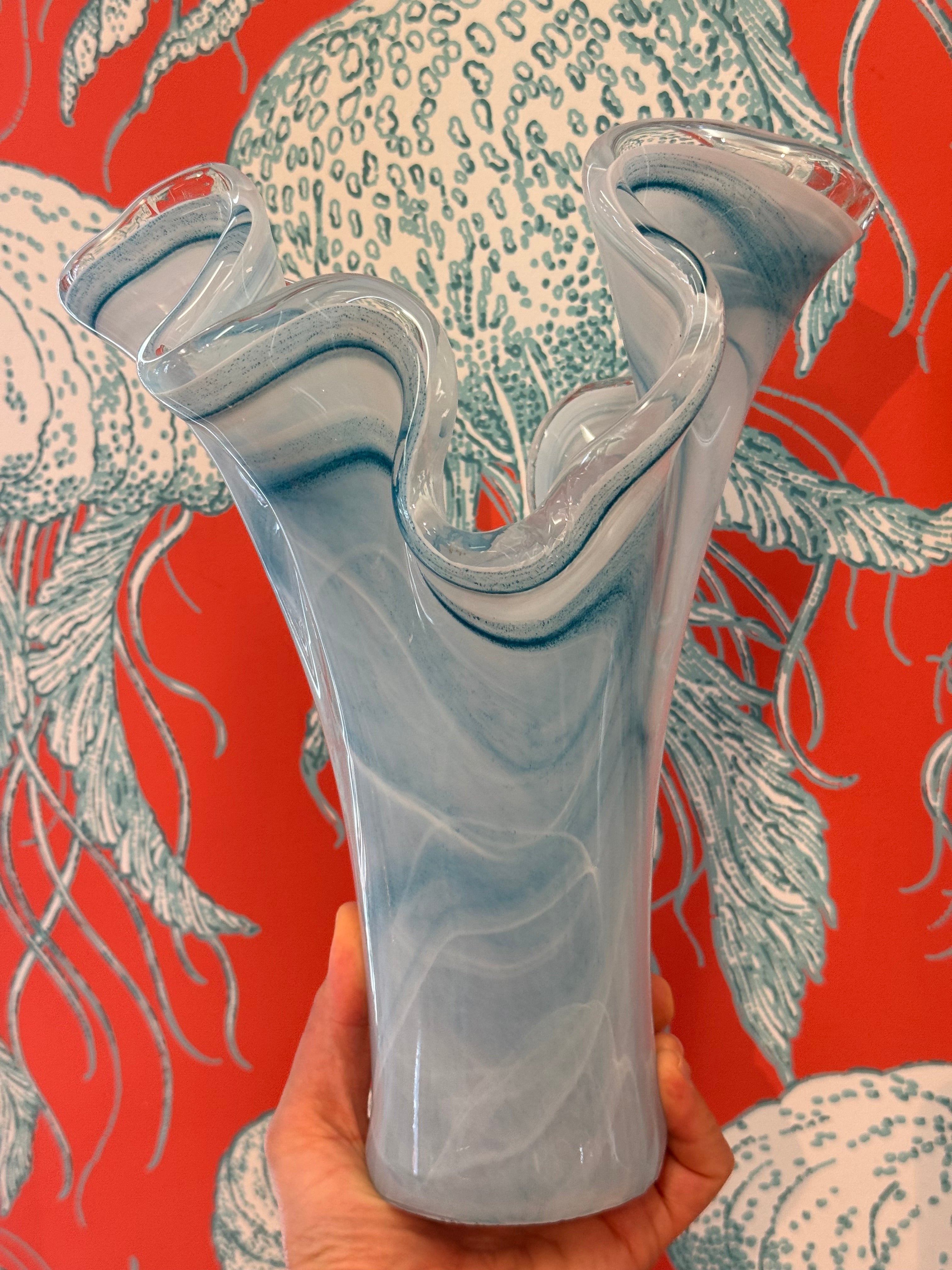 Blue Ripple Glass Vase Made in Italy
