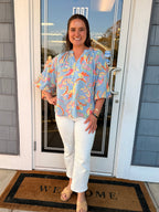 Powder Blue Floral Button Blouse