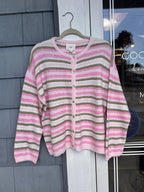 Pink & Green Stripe Button Up Sweater
