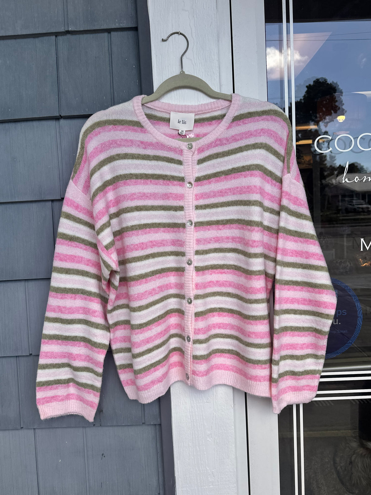 Pink & Green Stripe Button Up Sweater
