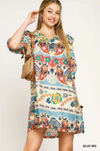 Blue Border Print Mini Dress