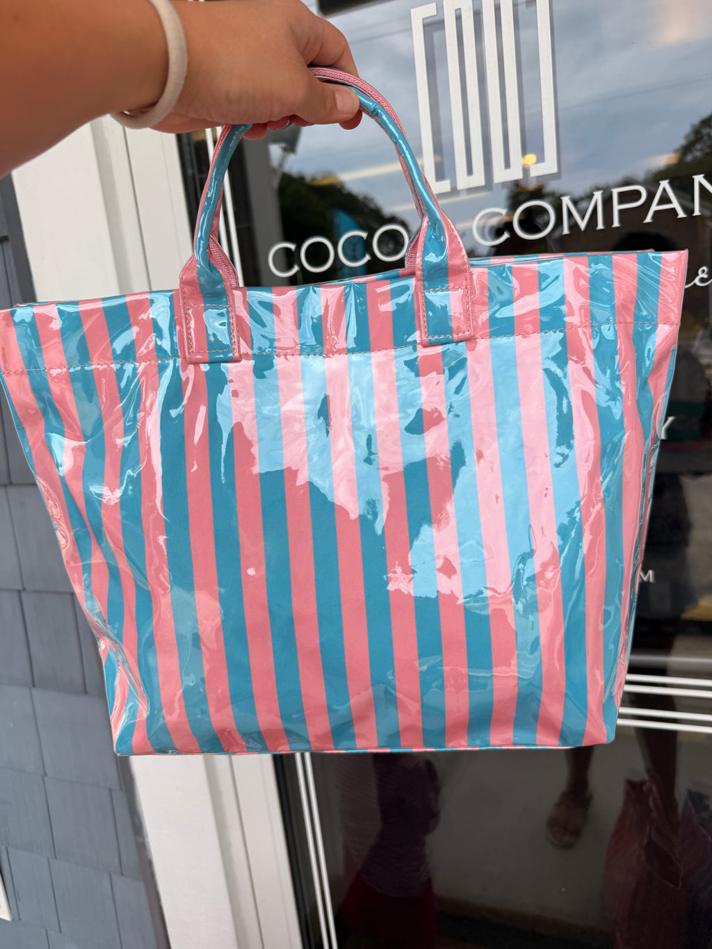 Glossy Pink & Blue Stripe Tote