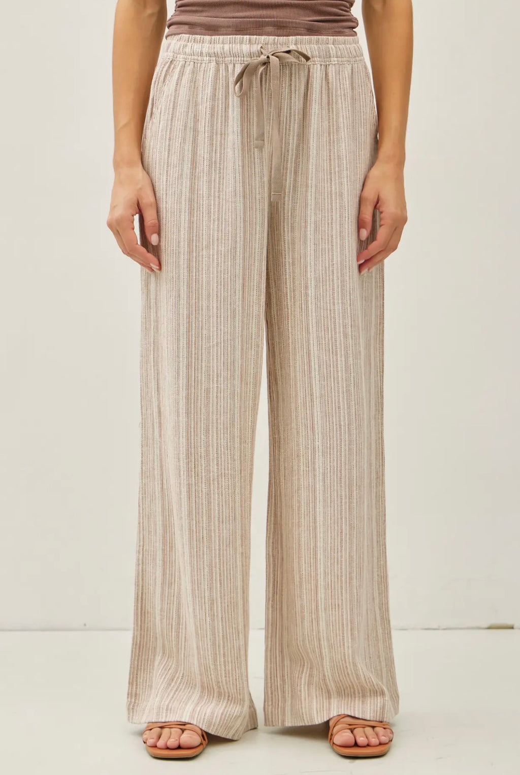 Mocha 29" Inseam Striped Linen Wide
Leg Pants