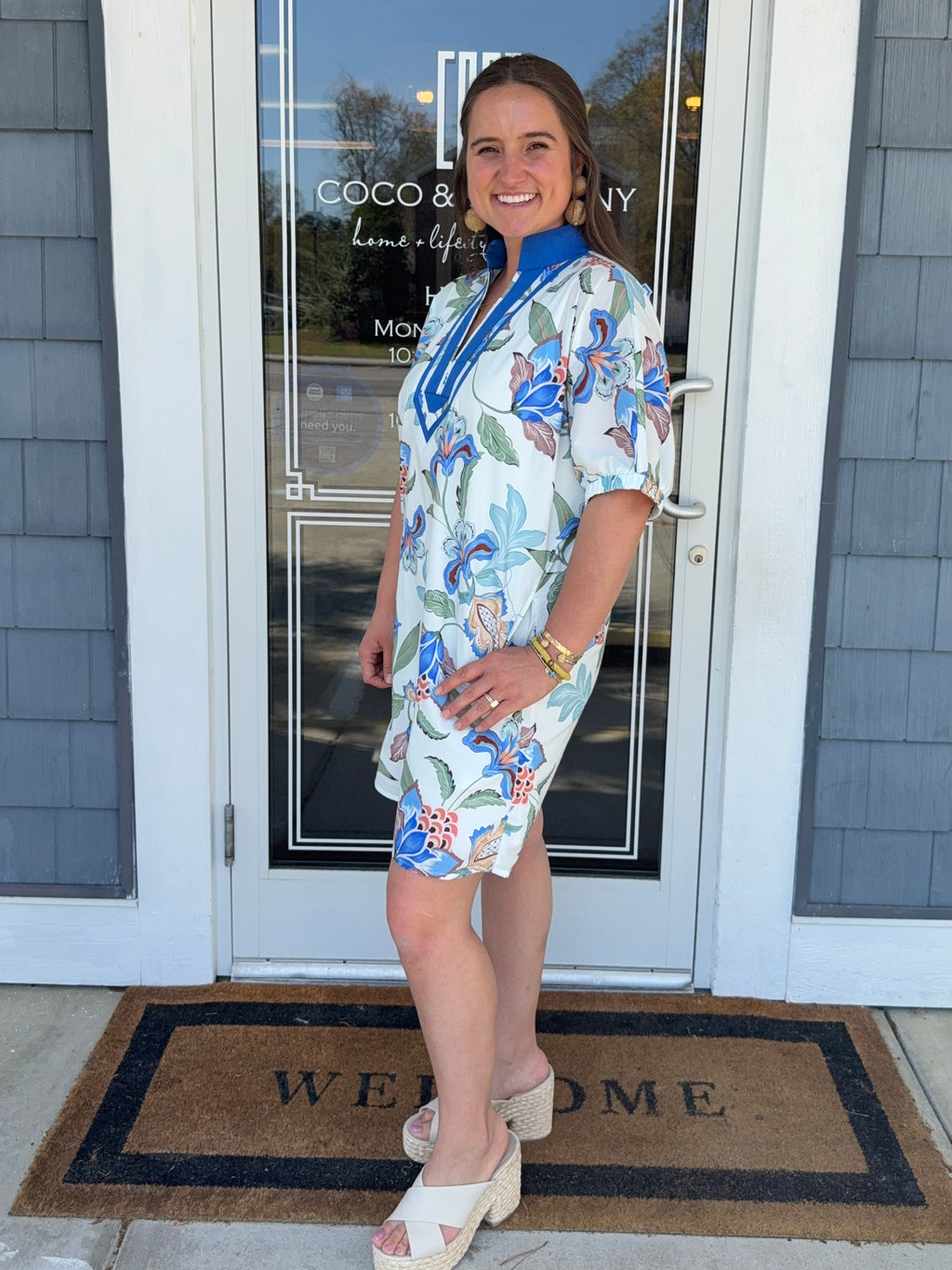 Blue Floral Print Mini Dress