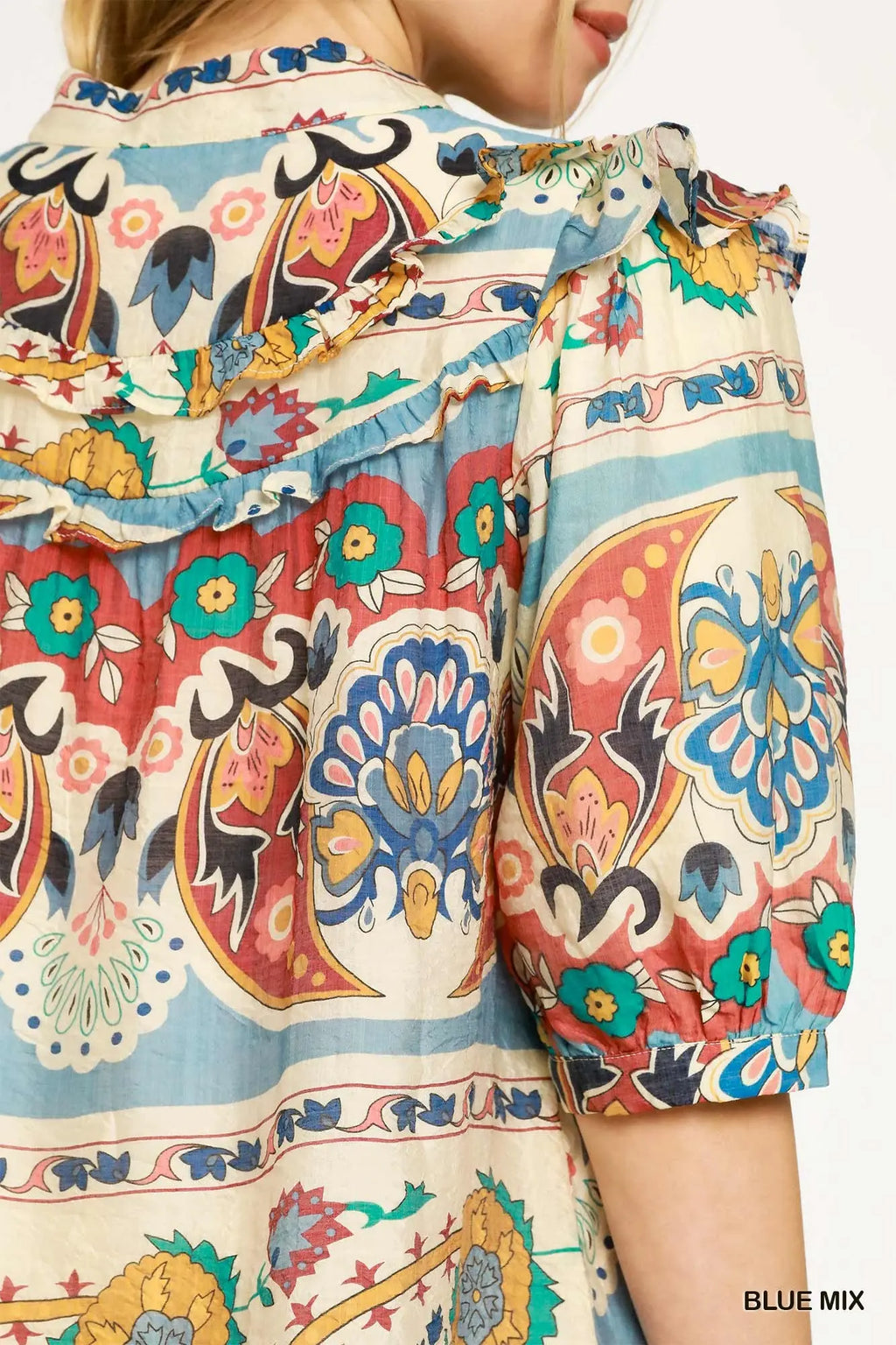 Blue Border Print Mini Dress