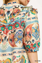 Blue Border Print Mini Dress