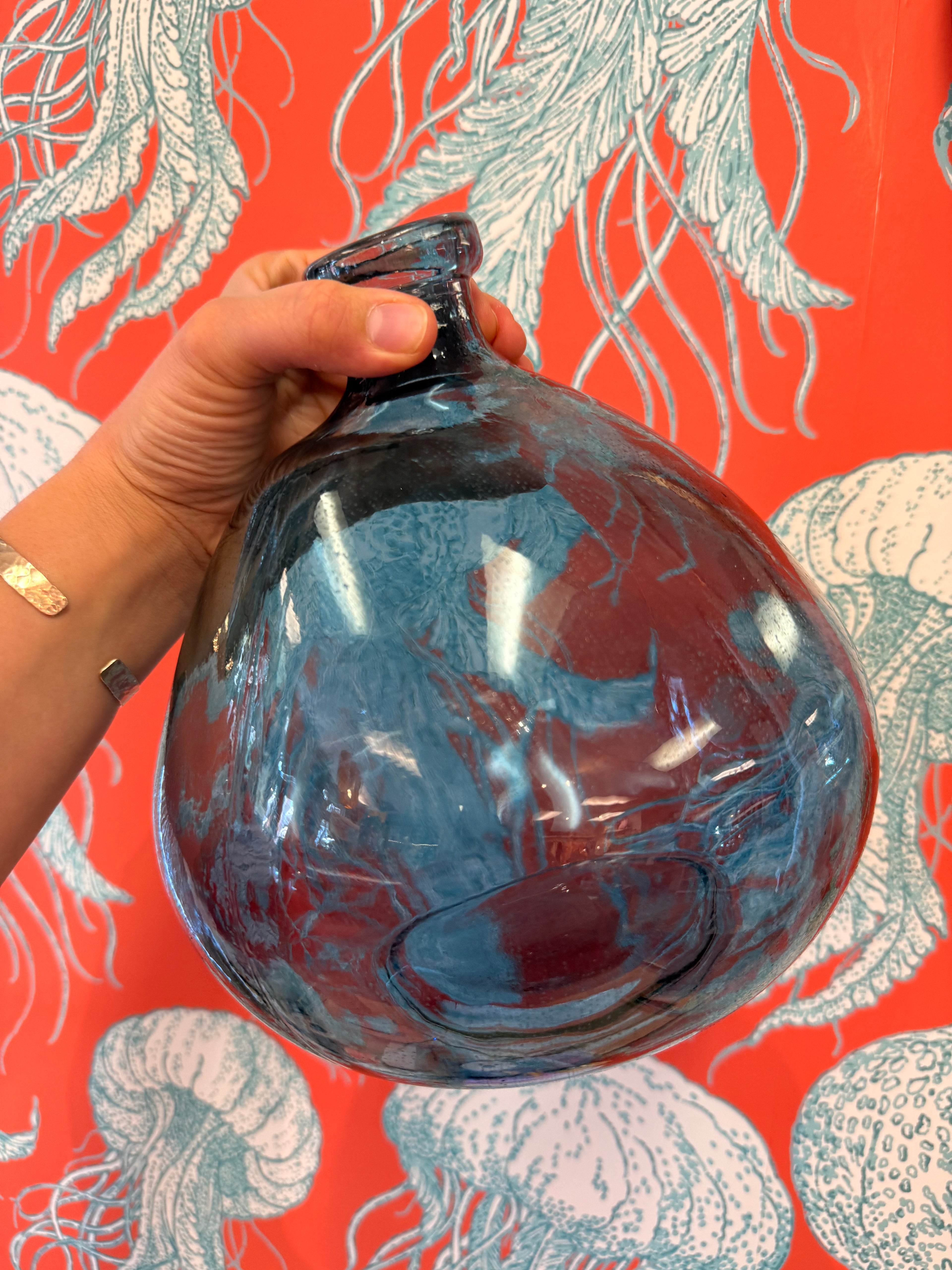 Blue Recycled Glass Vase Made in Spain