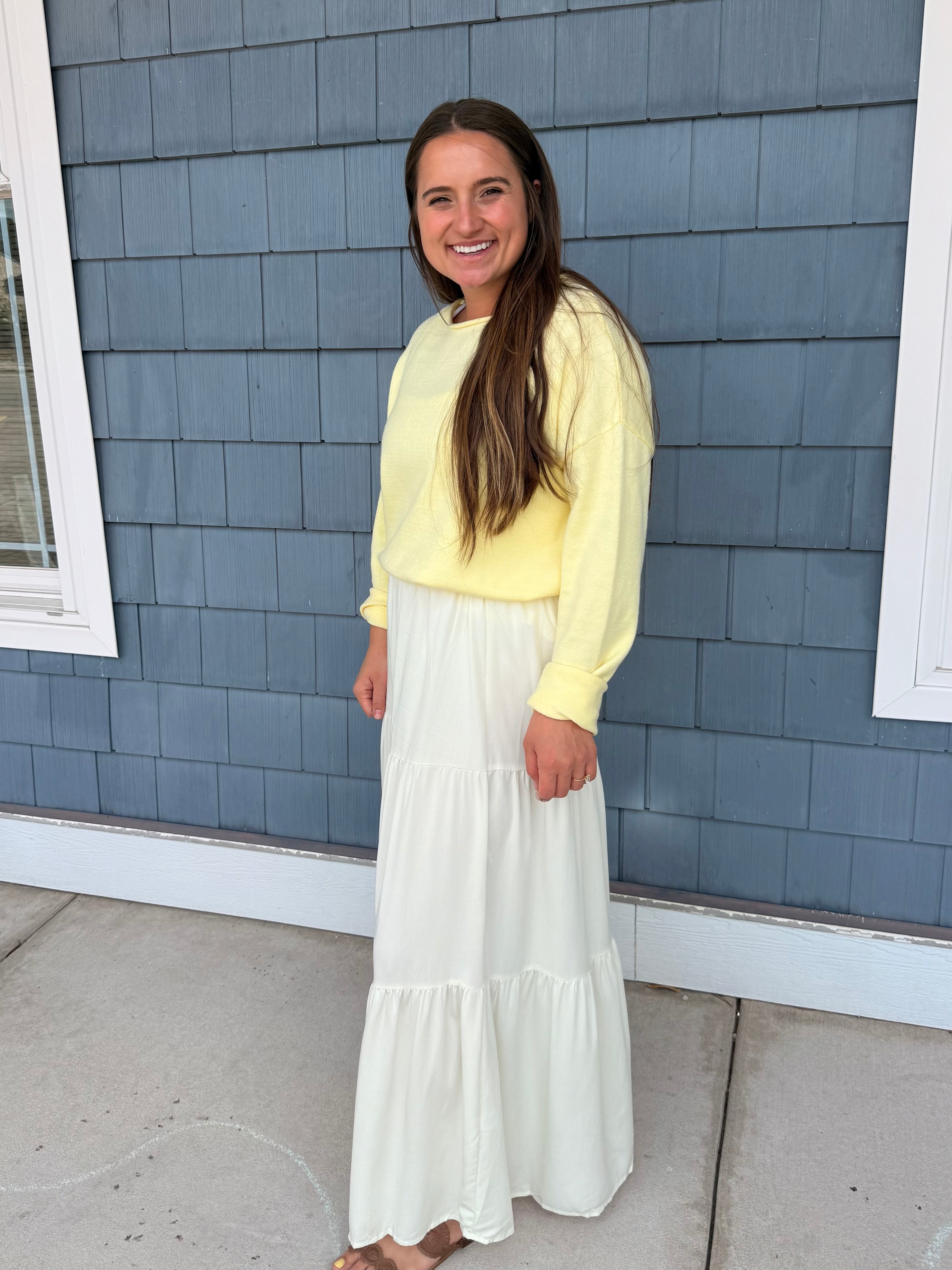 Off White 3-tier Elastic Waist Skirt