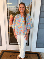 Powder Blue Floral Button Blouse