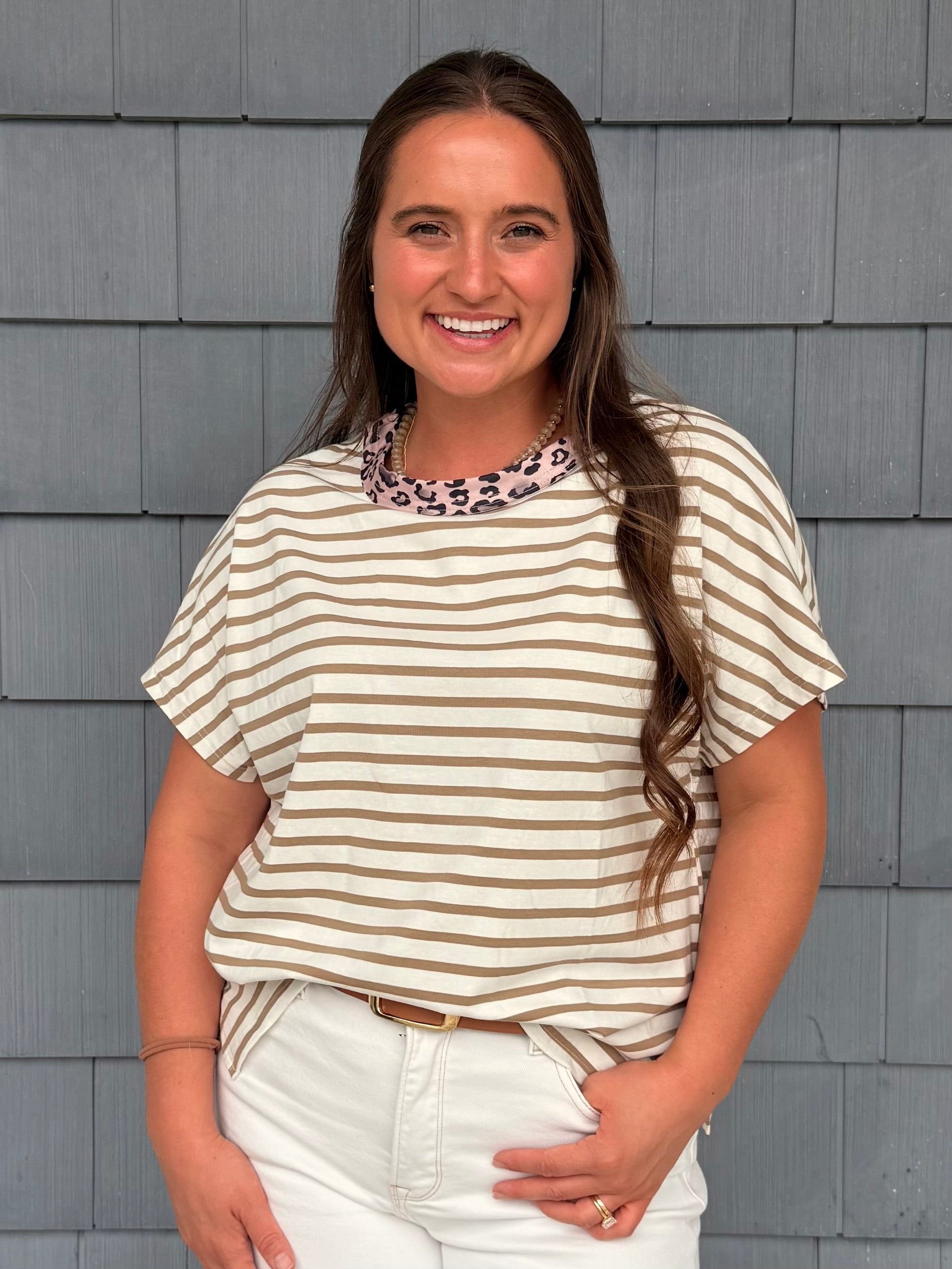 Striped Leopard collar Basic Top
