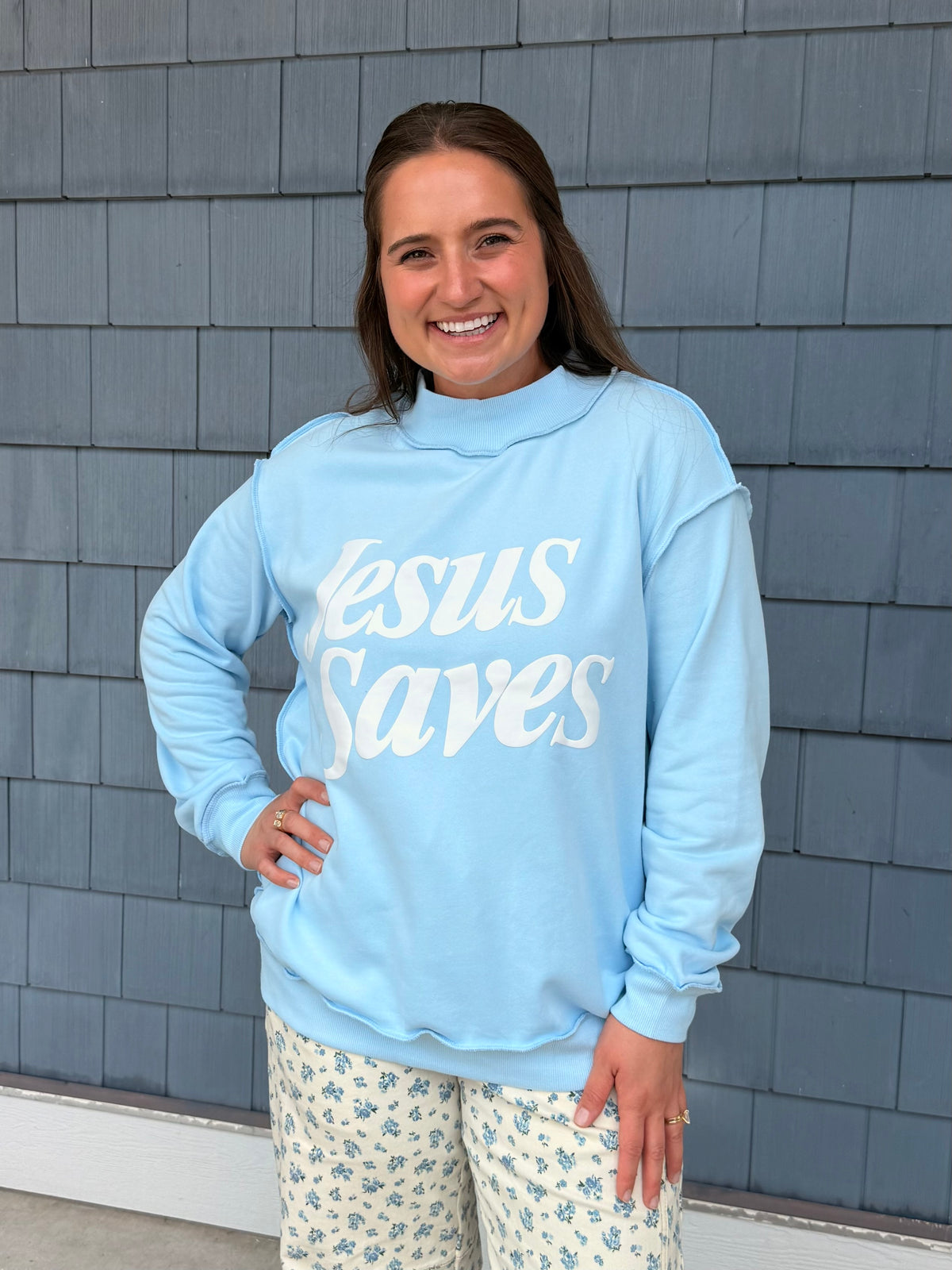 Blue Jesus Saves Mockneck Sweatshirt