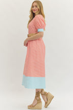 Orange & Blue Stripe Midi Dress w/ Belt