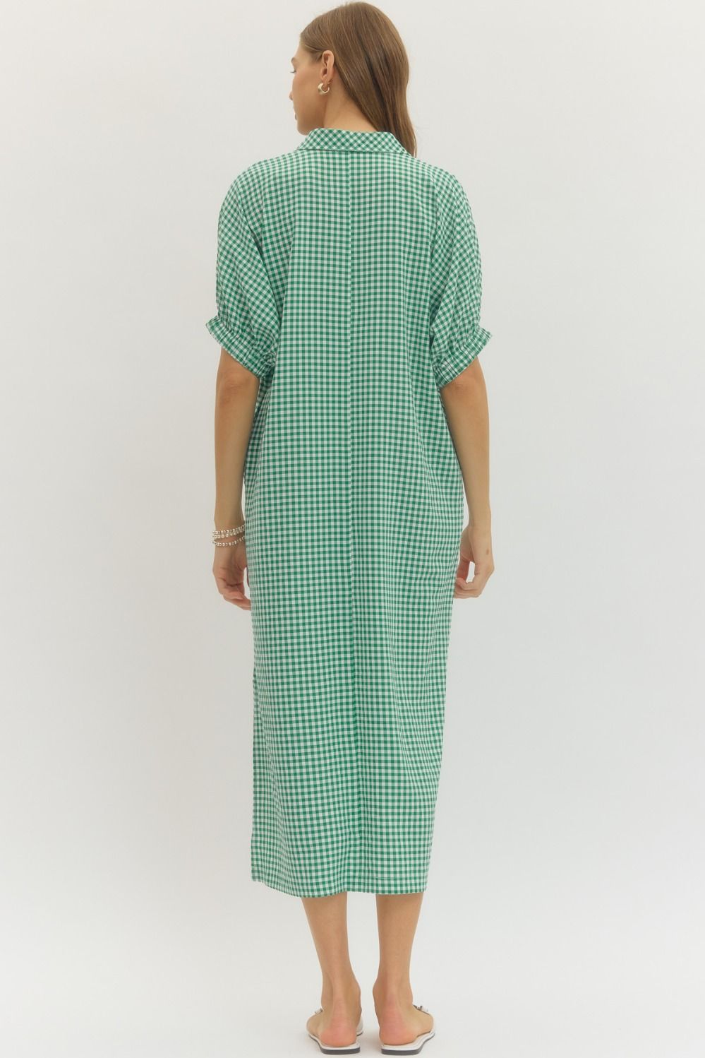 Green Gingham Check Midi Dress- SHIPS OR PICKUP FROM COCO 1/24/26