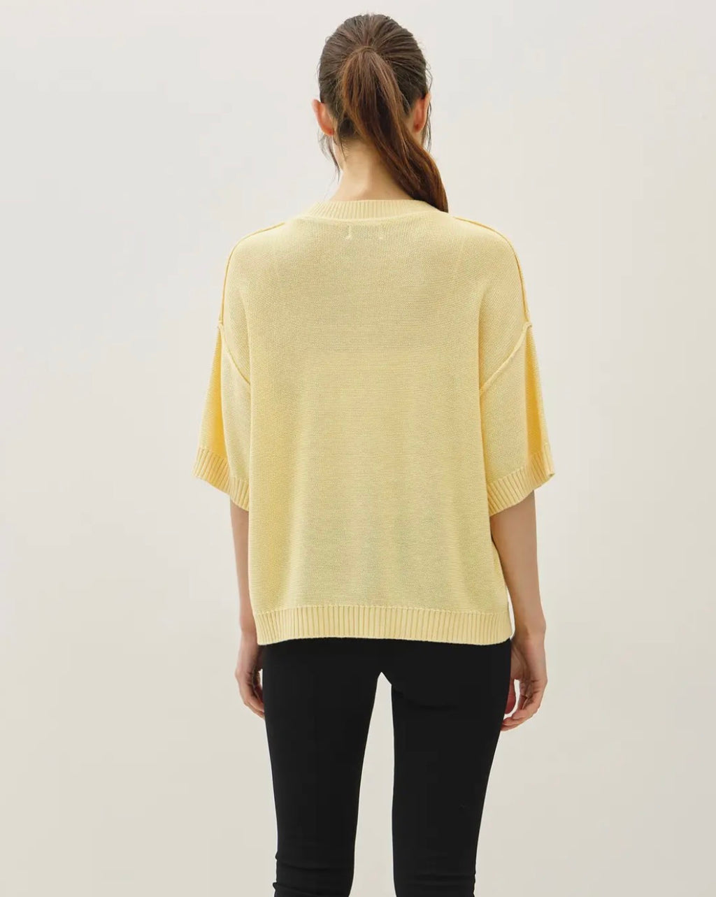 Yellow Oversize Cut Sweater Top with Raw Edge