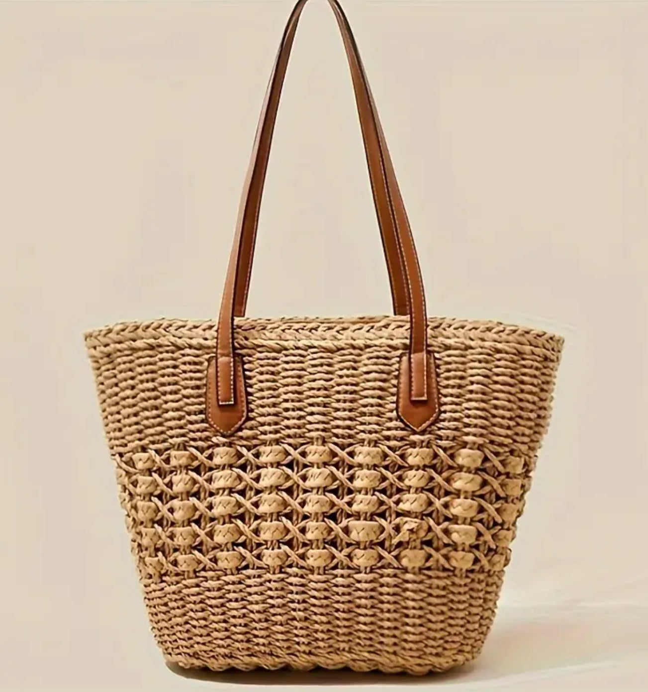 Large Braided Straw Tote Bag Dark