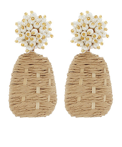 Woven Raffia Cluster Pearl Earrings