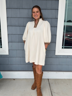 Cream Jacquard High Neck Mini Dress