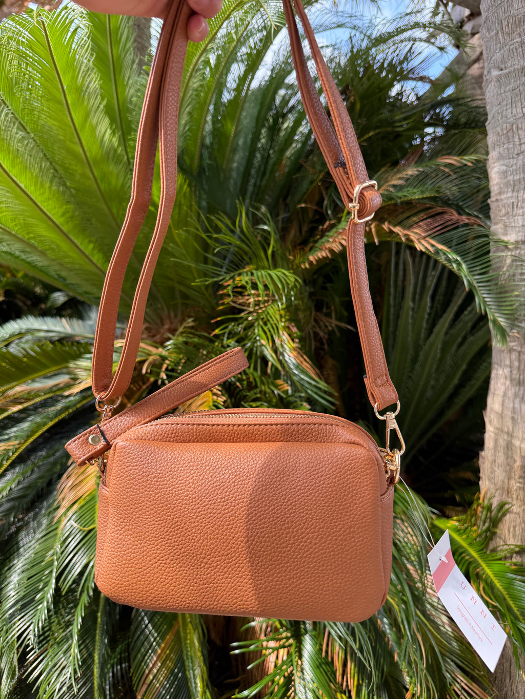 Tan Luna Petite Luxe Pebble Vegan Leather Crossbody Bag