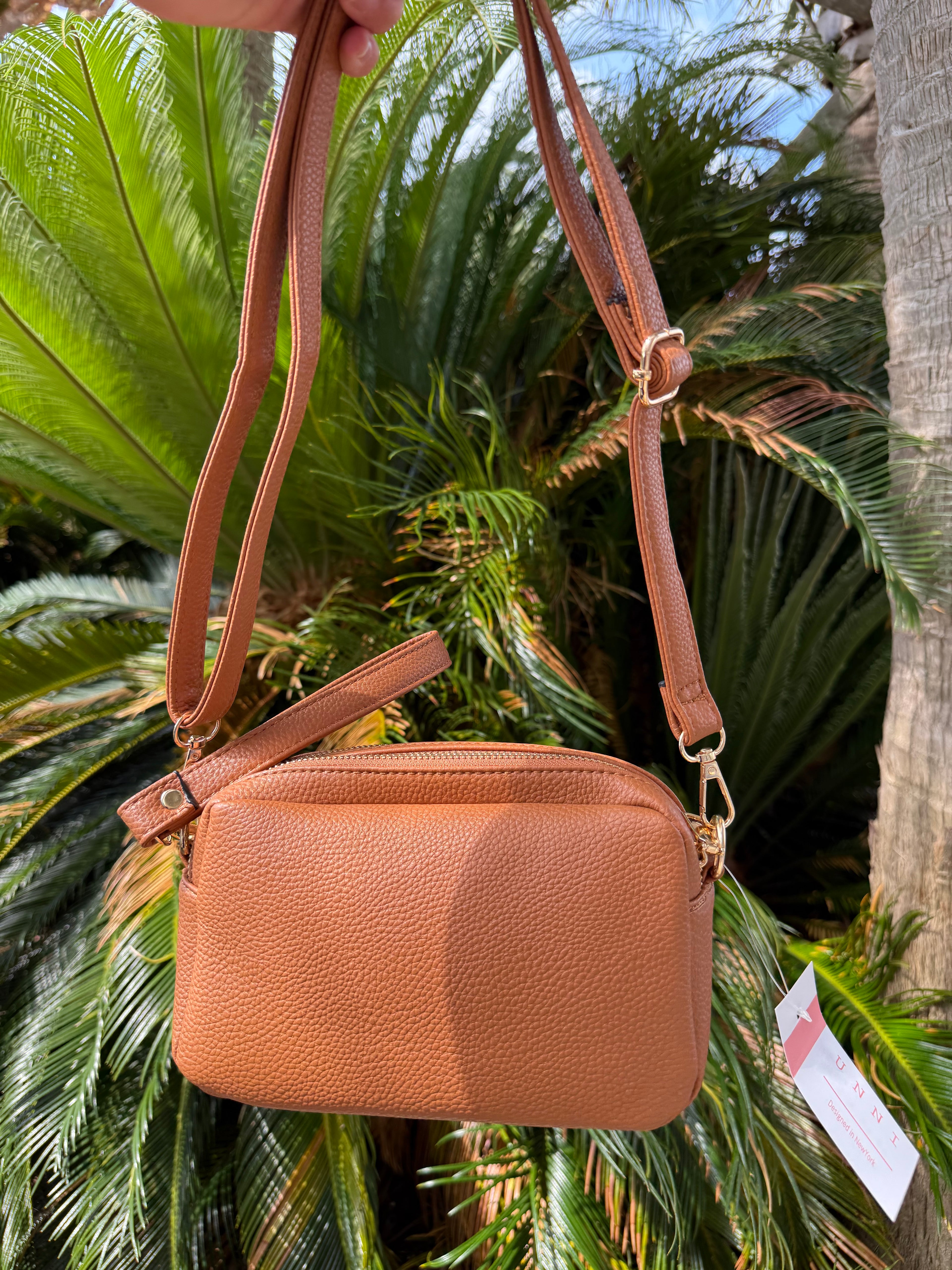 Tan Luna Petite Luxe Pebble Vegan Leather Crossbody Bag