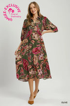 PREORDER: Olive Boho Paisley Pink Midi Dress