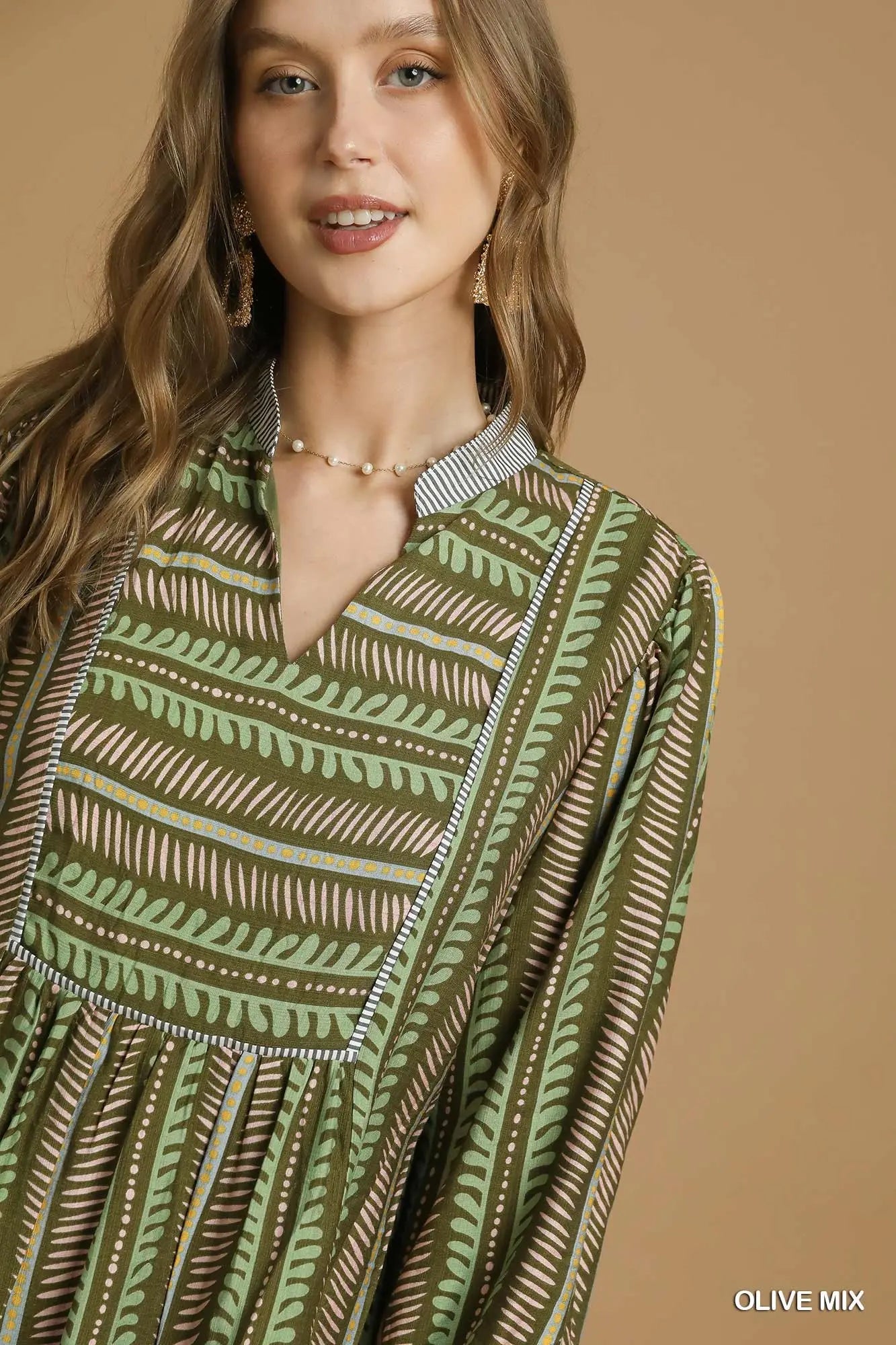 Olive Aztec Babydoll Dress SHIPS OR PICKUK FROM COCO 10/10/25