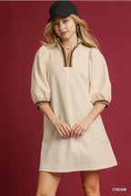 Cream Jacquard High Neck Mini Dress
