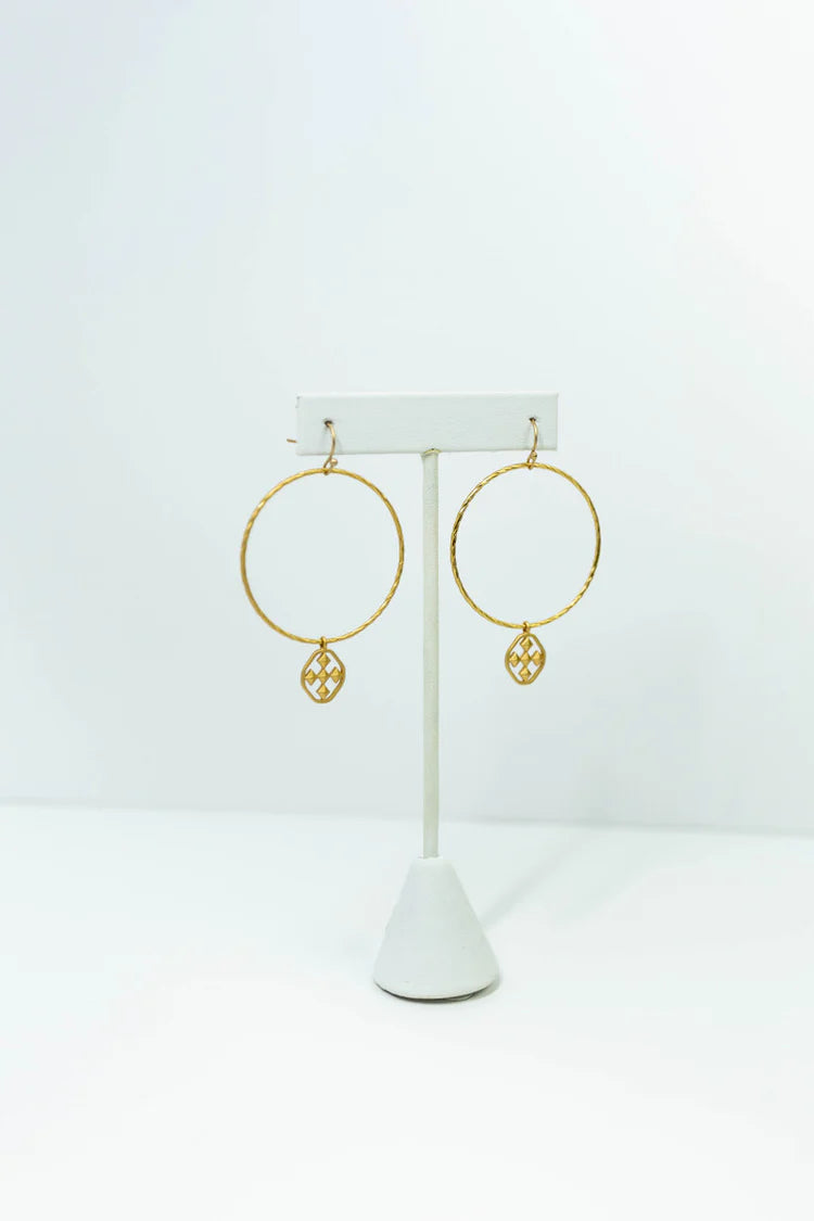 Hammered Hoop Shield Earring Oxidized Silver