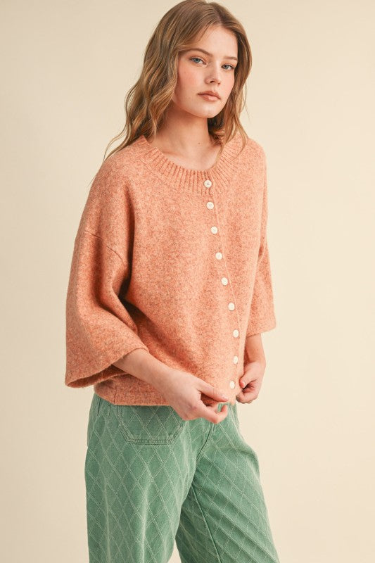 Rust Lemon Button Up Elbow Sweater Cardigan