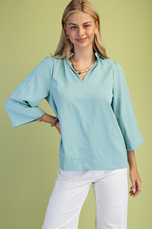 Seafoam Ruffled Neck Blouse