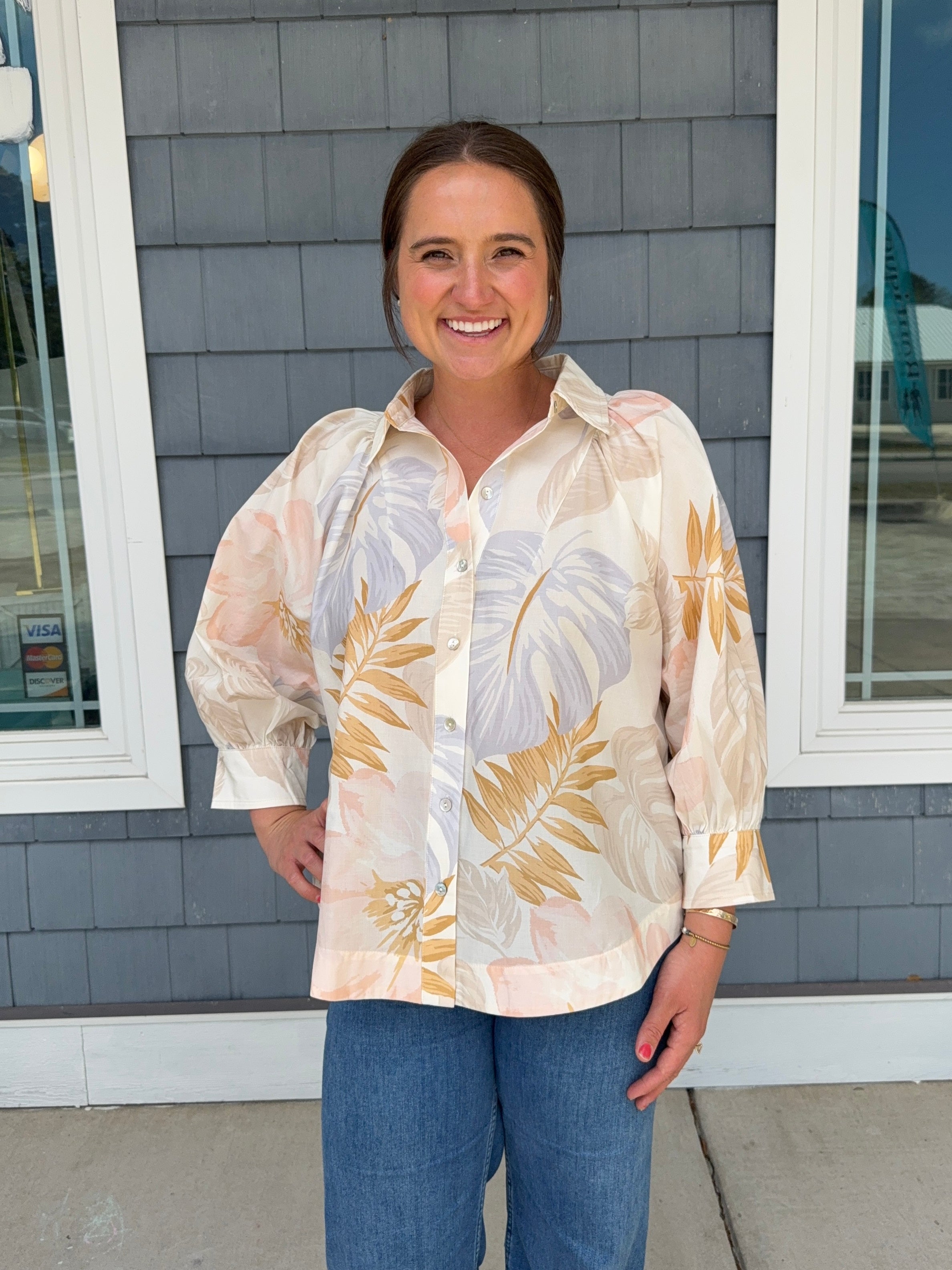 Pale Multicolor Botanical Long Sleeve Top