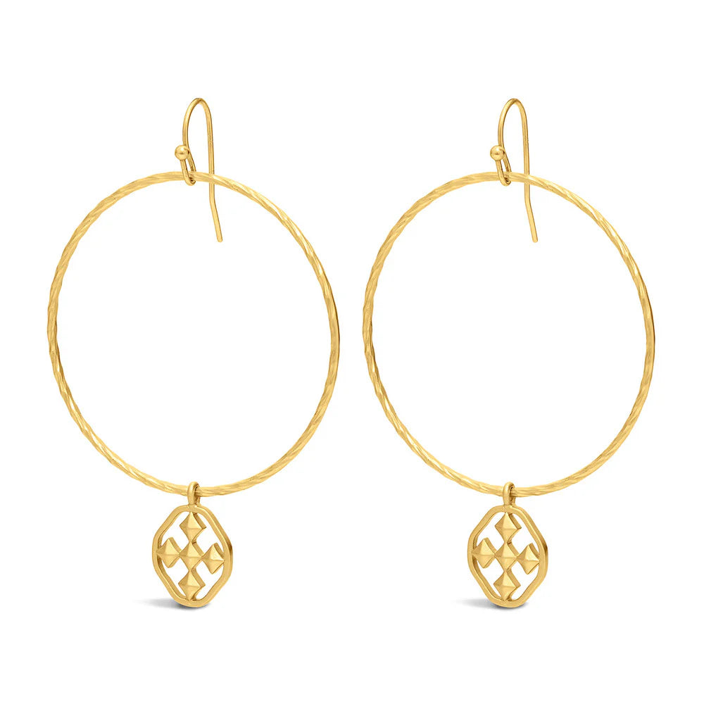 Hammered Hoop Shield Earring Worn Gold