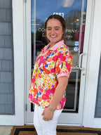 Rose Striped Trim Floral Blouse