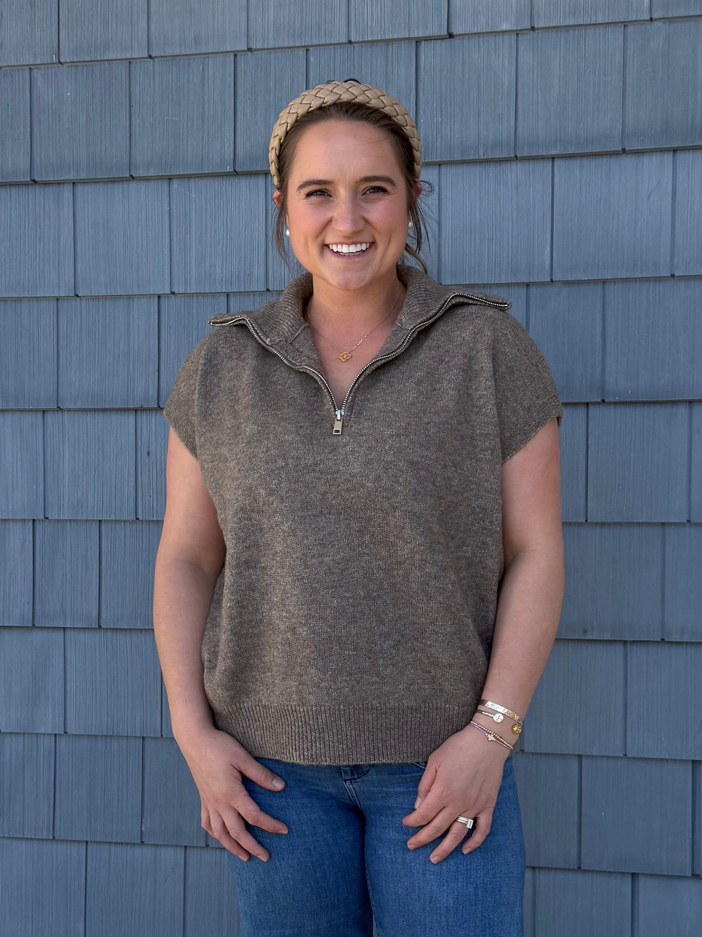 Mocha Cozy Vest Knit Top