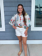 Off White Button Down Floral Top