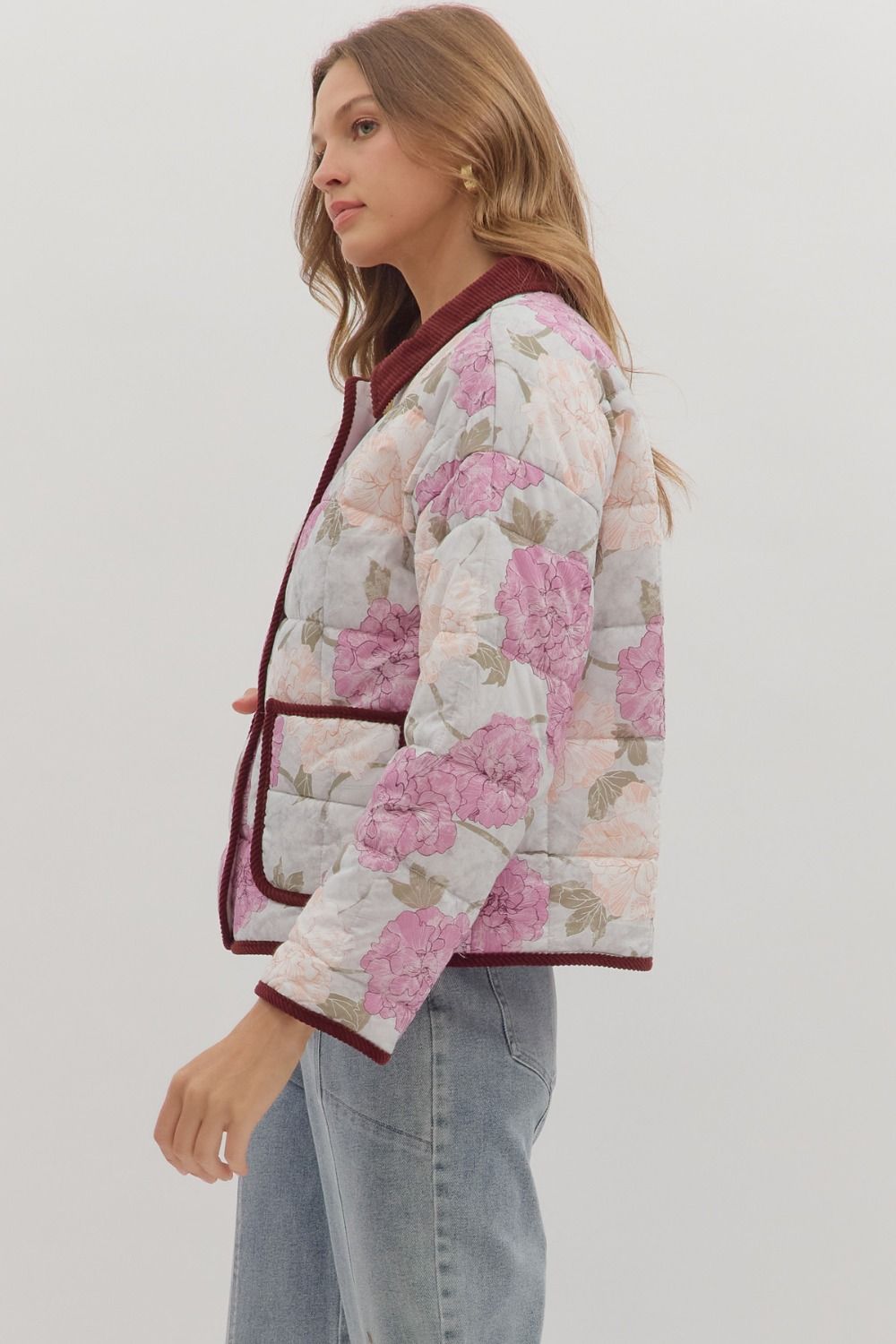 Mauve Floral Quilted Jacket SHIPS OR PICKUP FROM COCO 11/6/25
