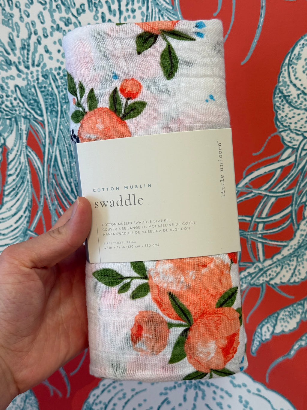 Little Unicorn Cotton Muslin Swaddle Peaches