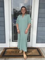 Green Gingham Check Midi Dress