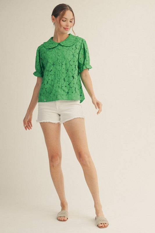 Kelly Green Peter Pan Collar Lace Top