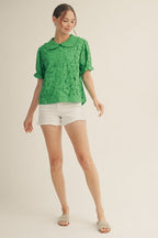 Kelly Green Peter Pan Collar Lace Top