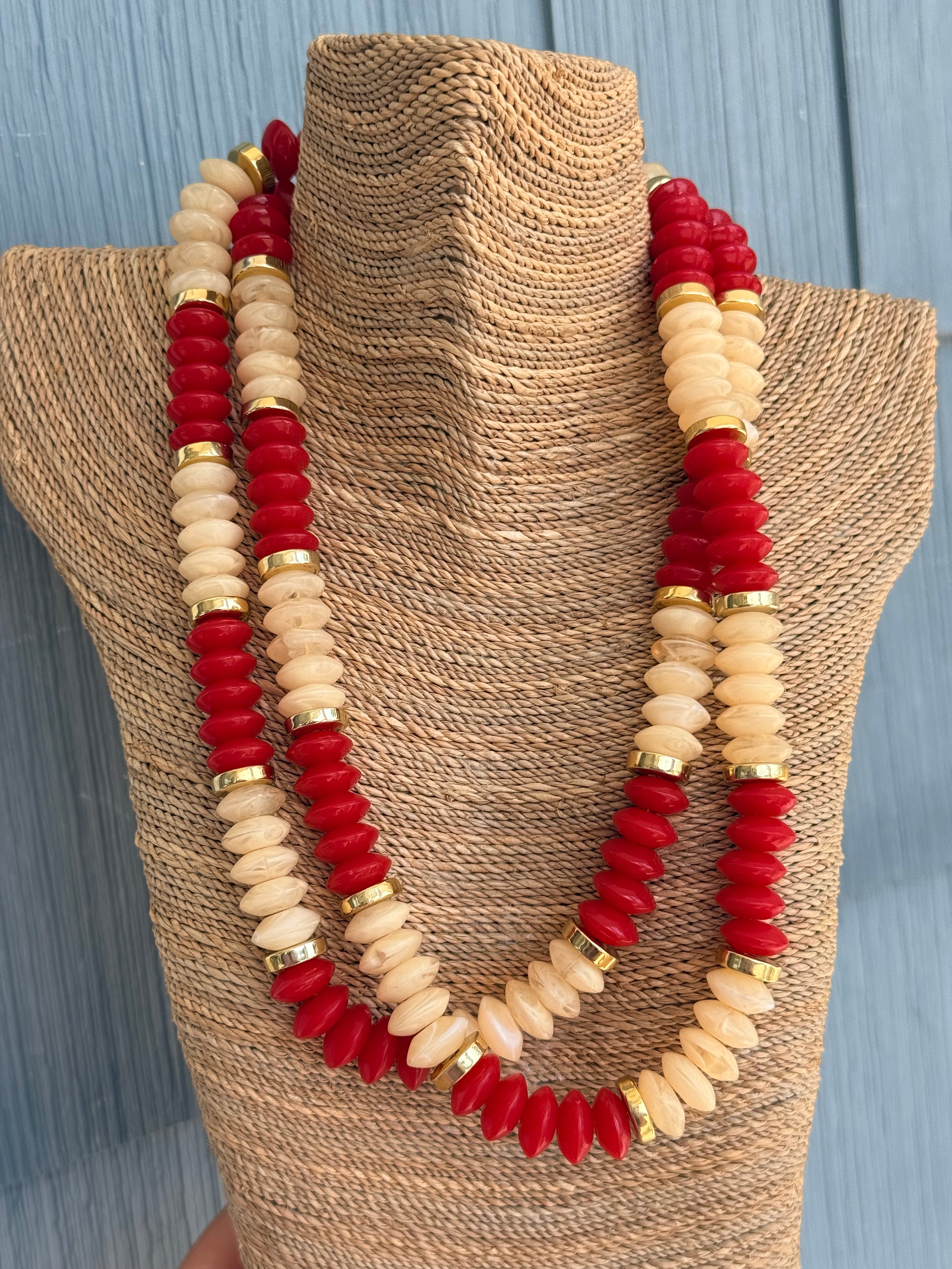 Red & Ivory Beaded Necklace