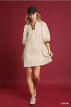 Cream Jacquard High Neck Mini Dress