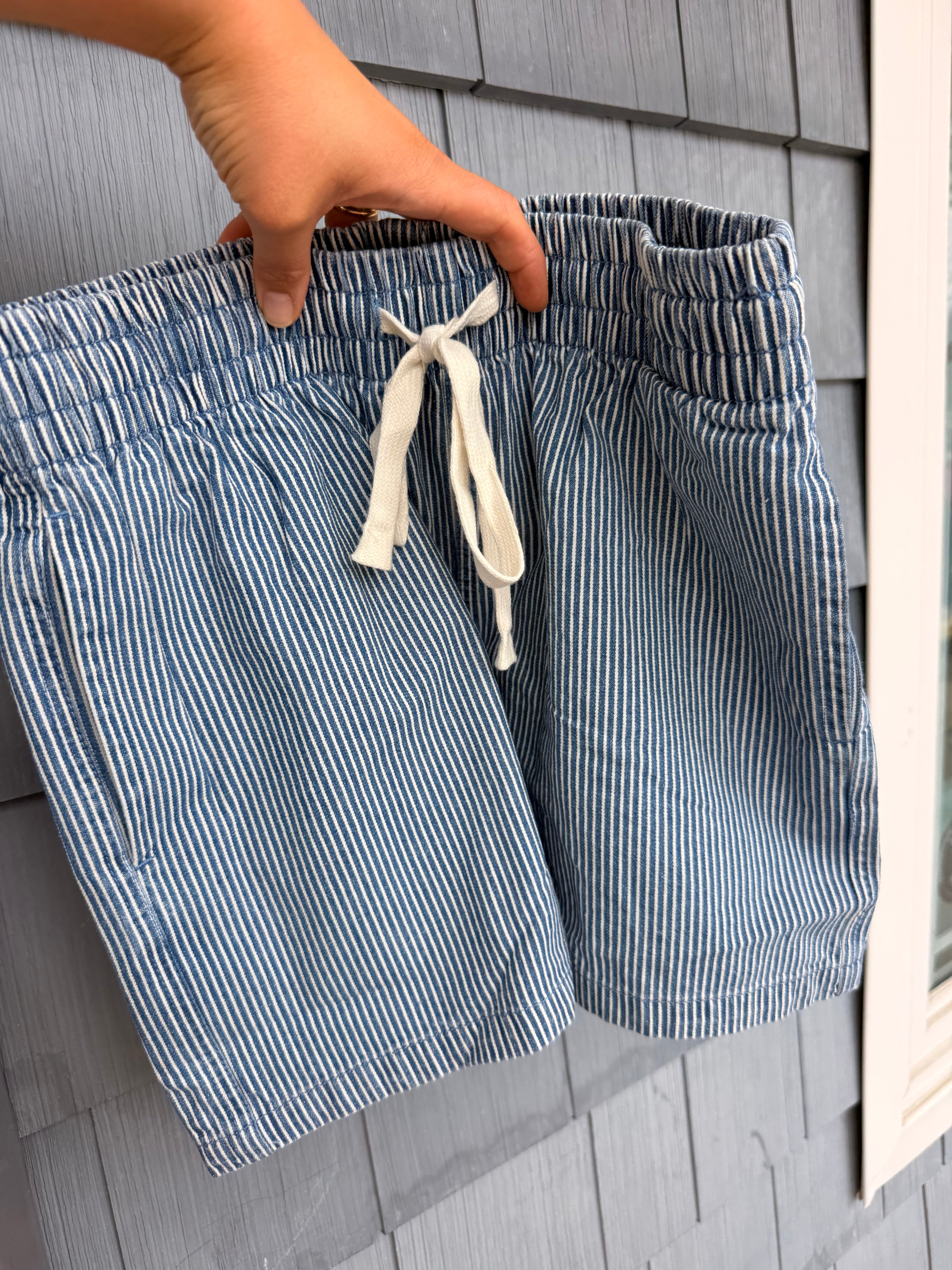 Blue Stripe Elastic Denim Shorts